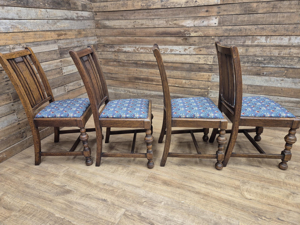 Four Arts & Craft Style Solid Oak Dining Chairs William Morris Snakeshead Seats