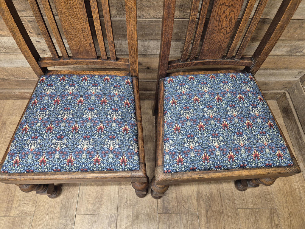 Four Arts & Craft Style Solid Oak Dining Chairs William Morris Snakeshead Seats