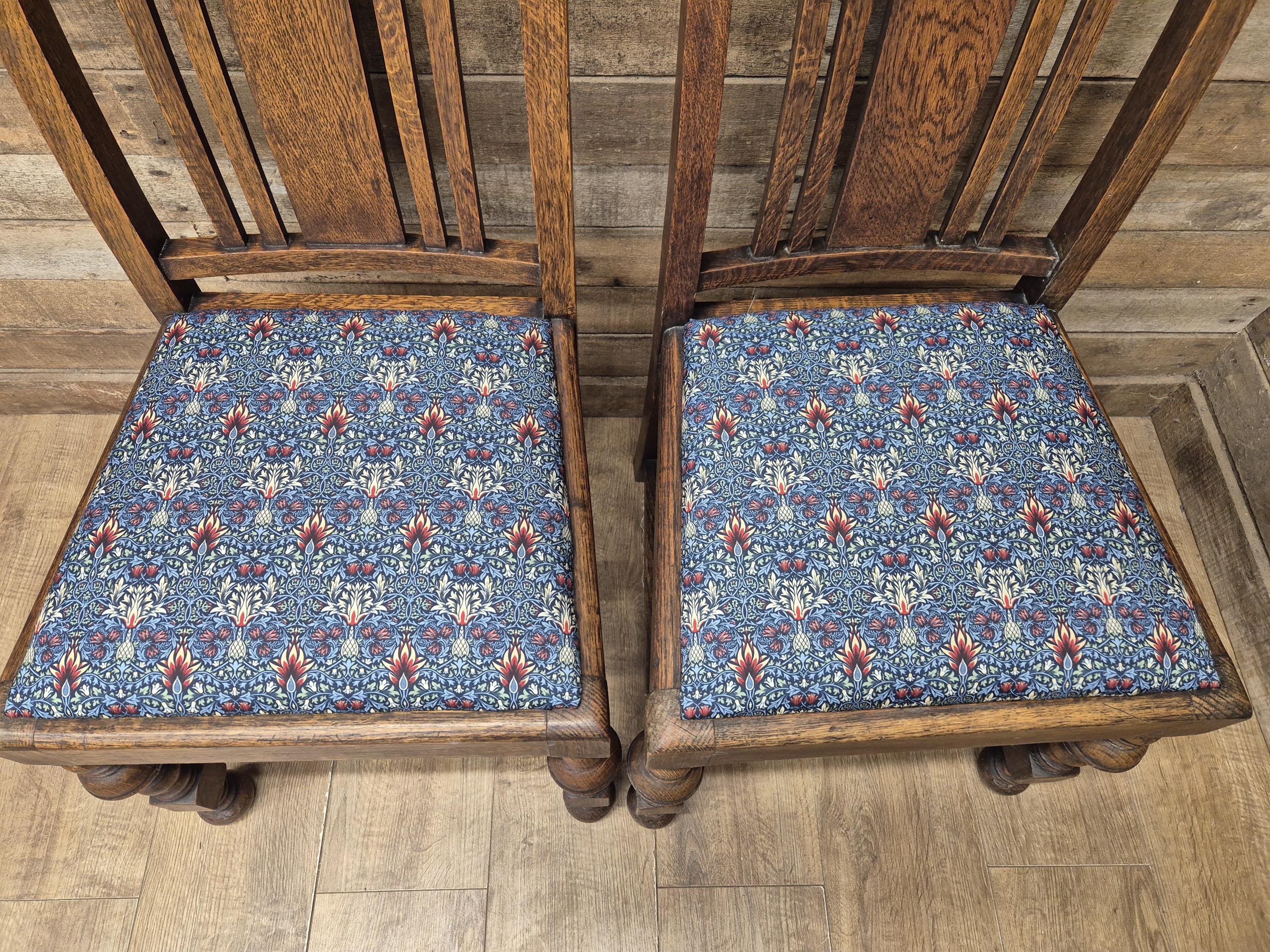 Four Arts & Craft Style Solid Oak Dining Chairs William Morris Snakeshead Seats