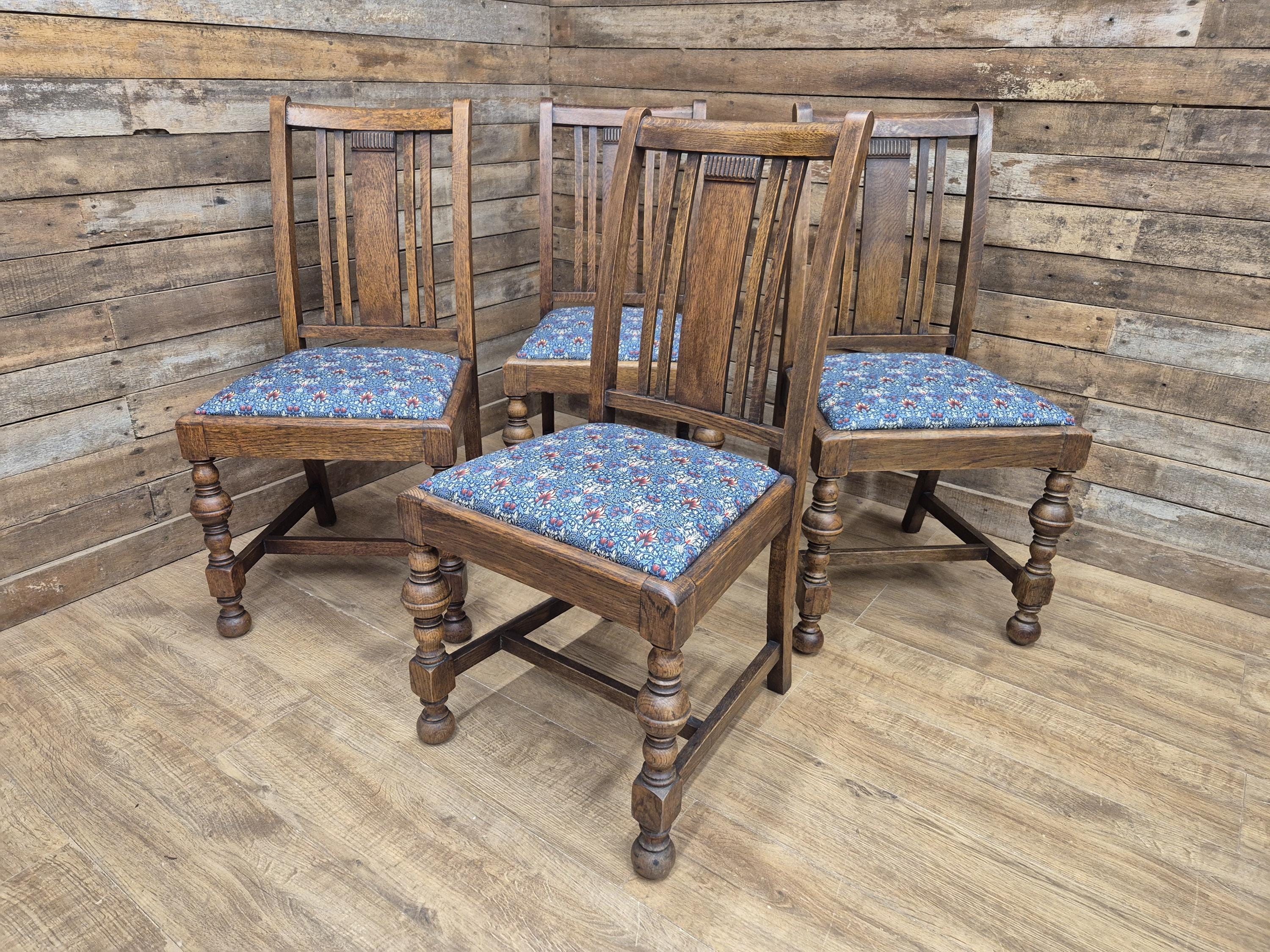 Four Arts & Craft Style Solid Oak Dining Chairs William Morris Snakeshead Seats