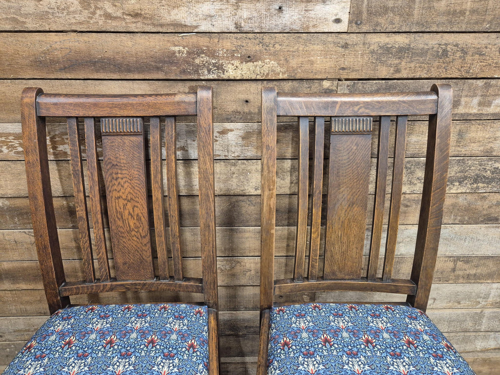 Four Arts & Craft Style Solid Oak Dining Chairs William Morris Snakeshead Seats