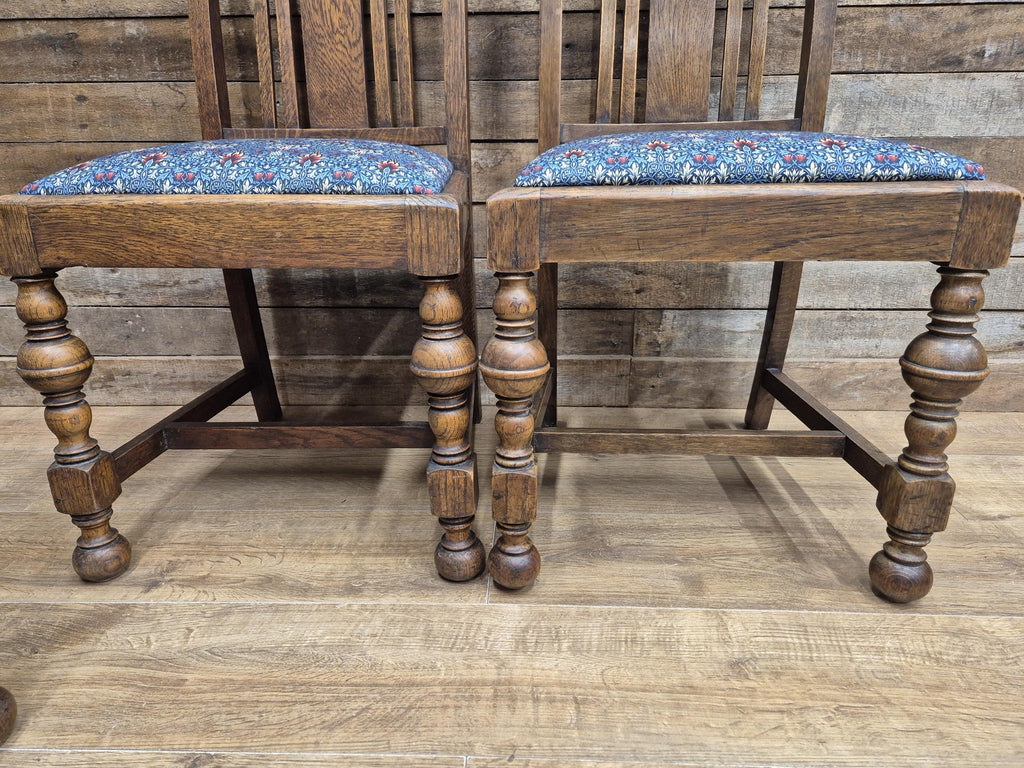 Four Arts & Craft Style Solid Oak Dining Chairs William Morris Snakeshead Seats