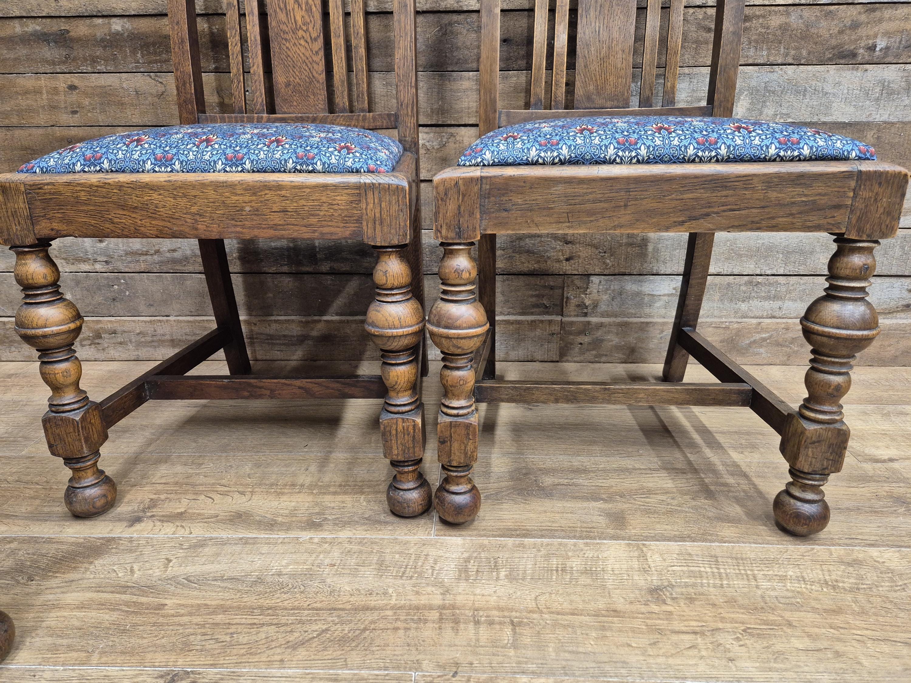 Four Arts & Craft Style Solid Oak Dining Chairs William Morris Snakeshead Seats