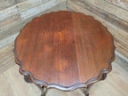 Vintage Mahogany Scalloped Edge Side Table Queen Anne Style Lamp Table Shelf