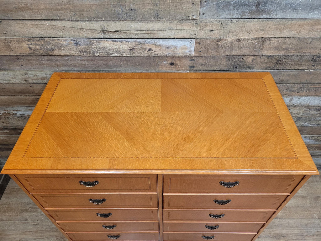 Vintage Large Ten Drawer Chest Cabriole Legs Inlaid Top Chest Of Drawers