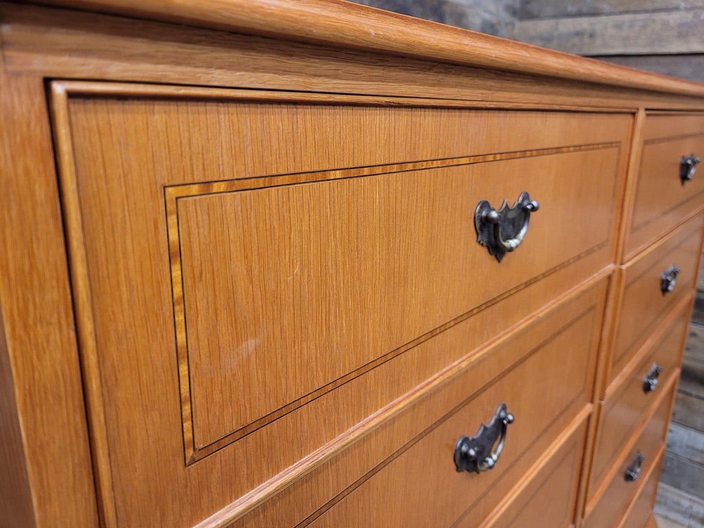 Vintage Large Ten Drawer Chest Cabriole Legs Inlaid Top Chest Of Drawers