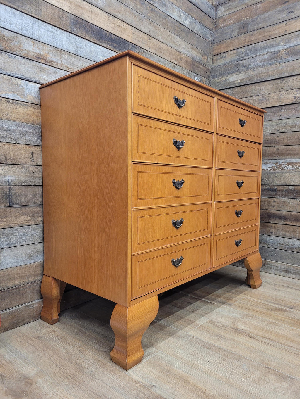 Vintage Large Ten Drawer Chest Cabriole Legs Inlaid Top Chest Of Drawers