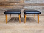 Vintage Sherborne Mid Century Black Vinyl Footstool Set Bench & 2 Stools