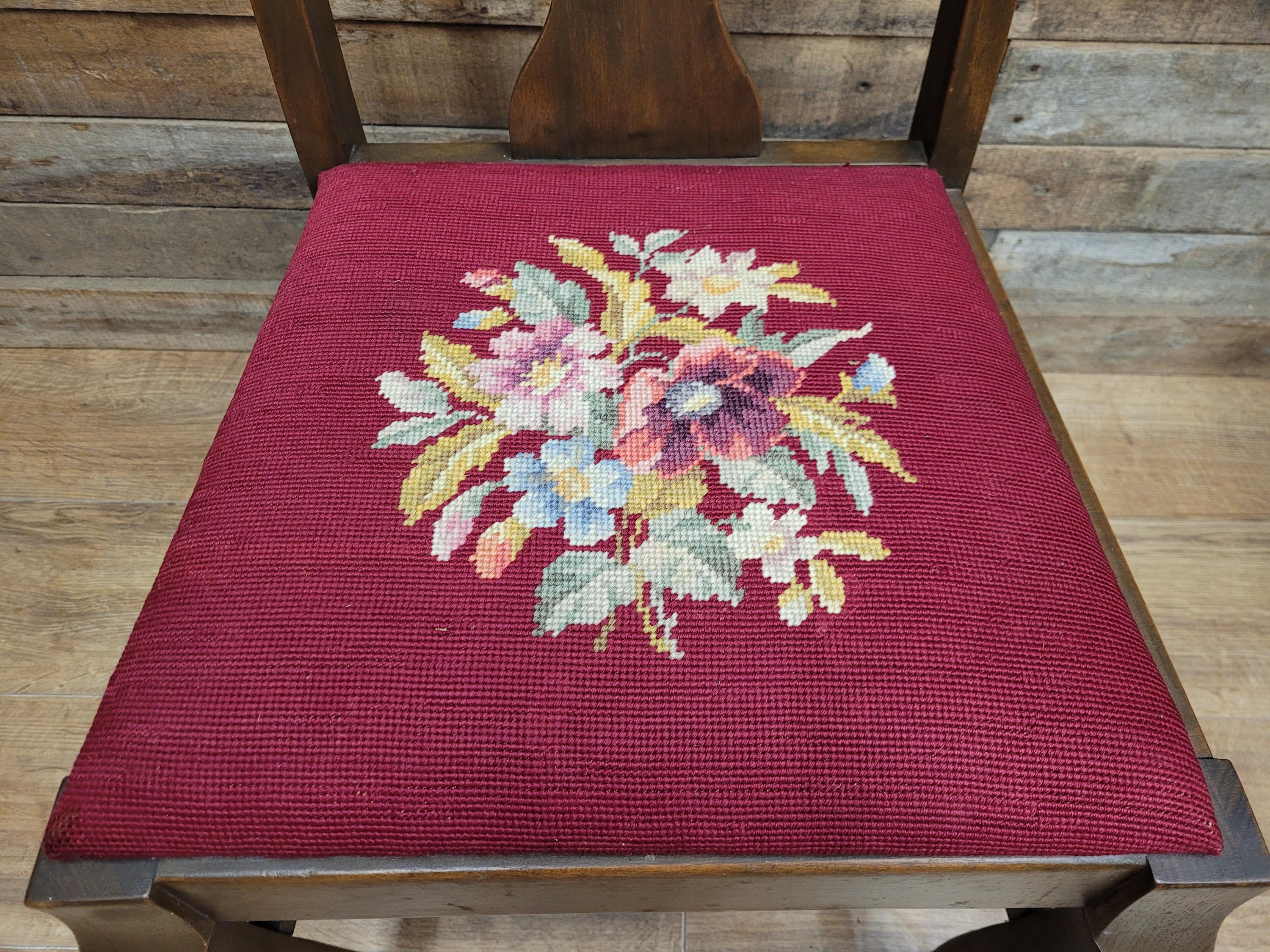 Set of 4 Queen Anne Style Dining Chairs with Wool Tapestry Seats