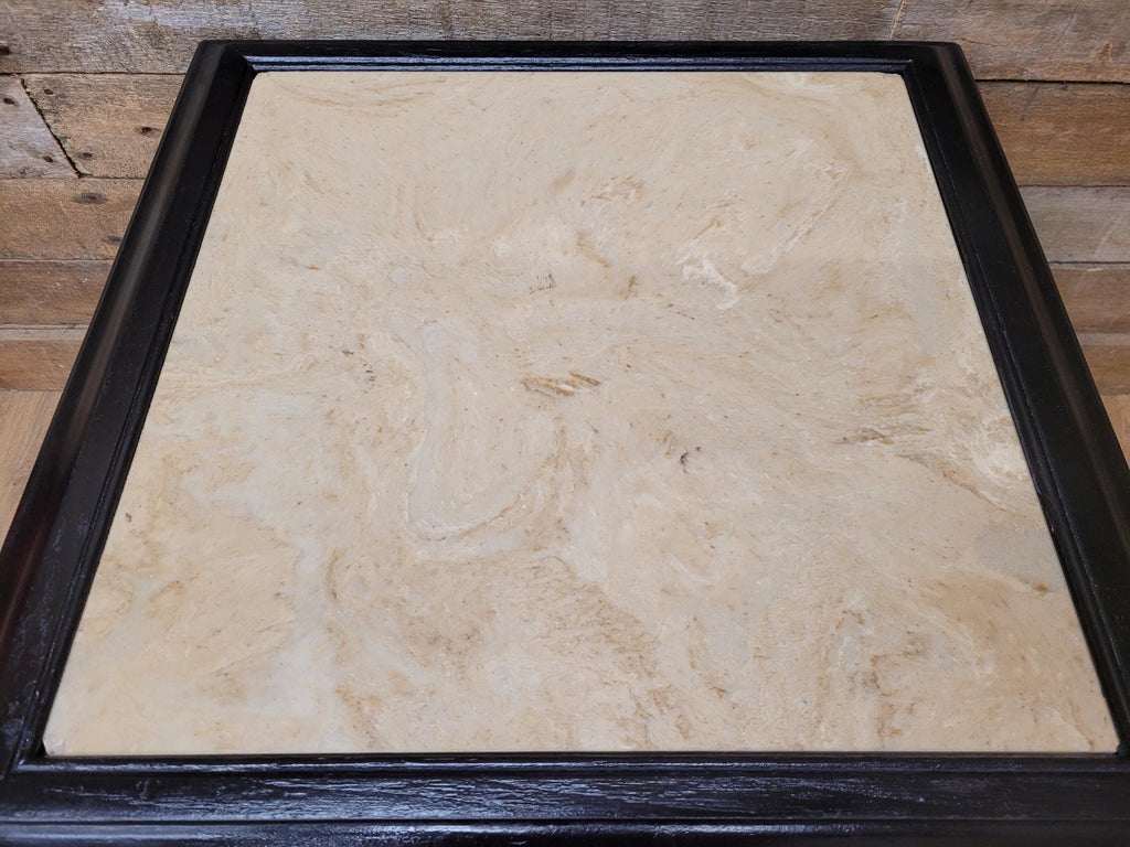 Marble Top Pedestal Side Table Black Wood Square Vintage Style