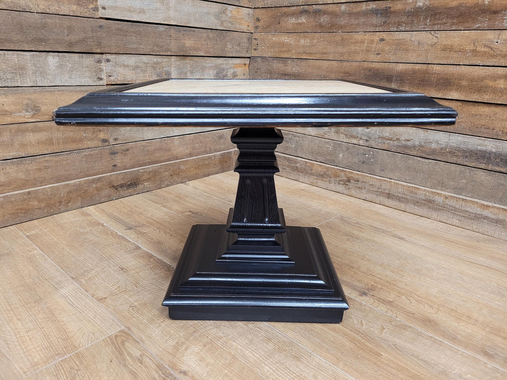 Marble Top Pedestal Side Table Black Wood Square Vintage Style