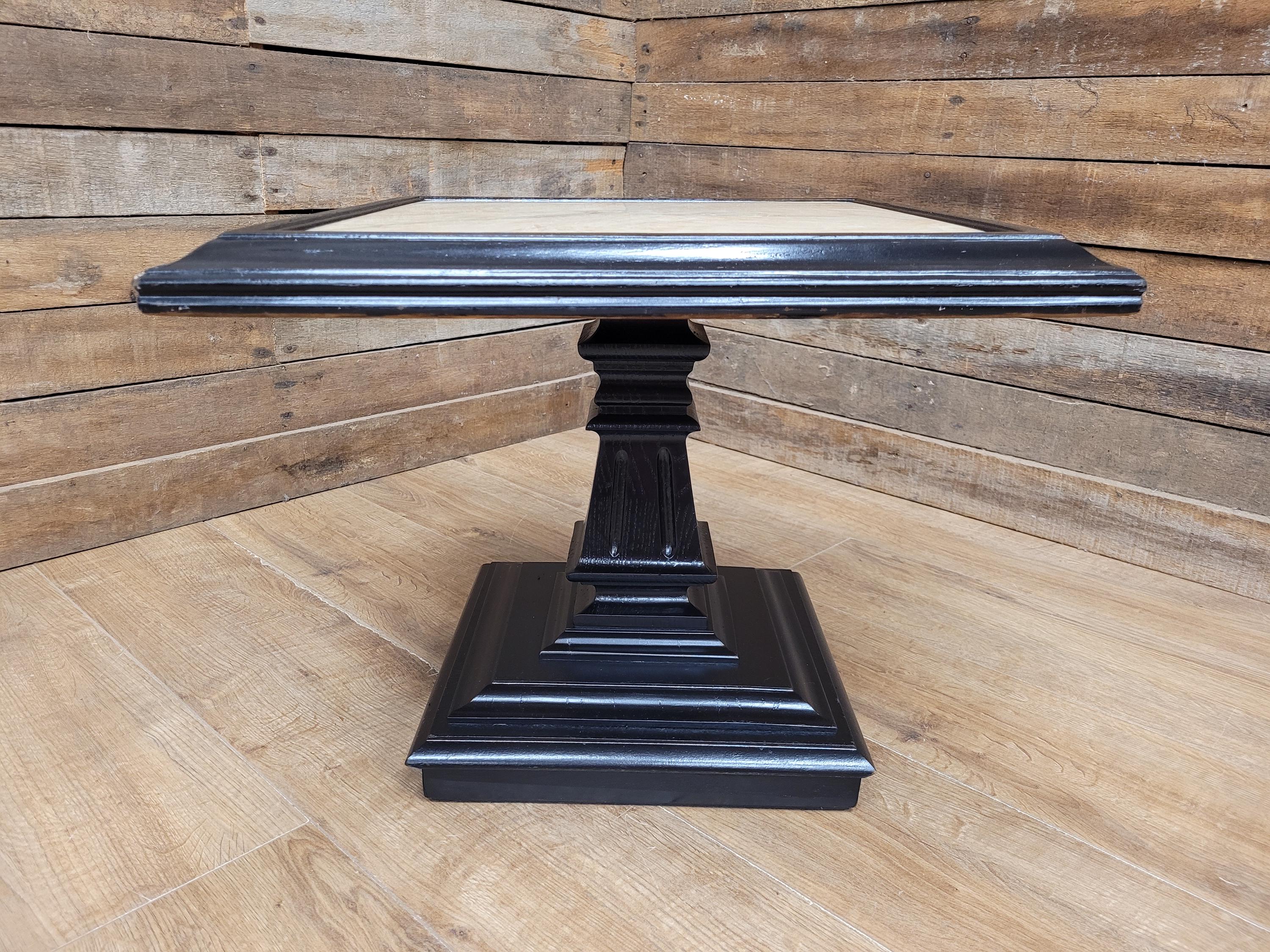 Marble Top Pedestal Side Table Black Wood Square Vintage Style