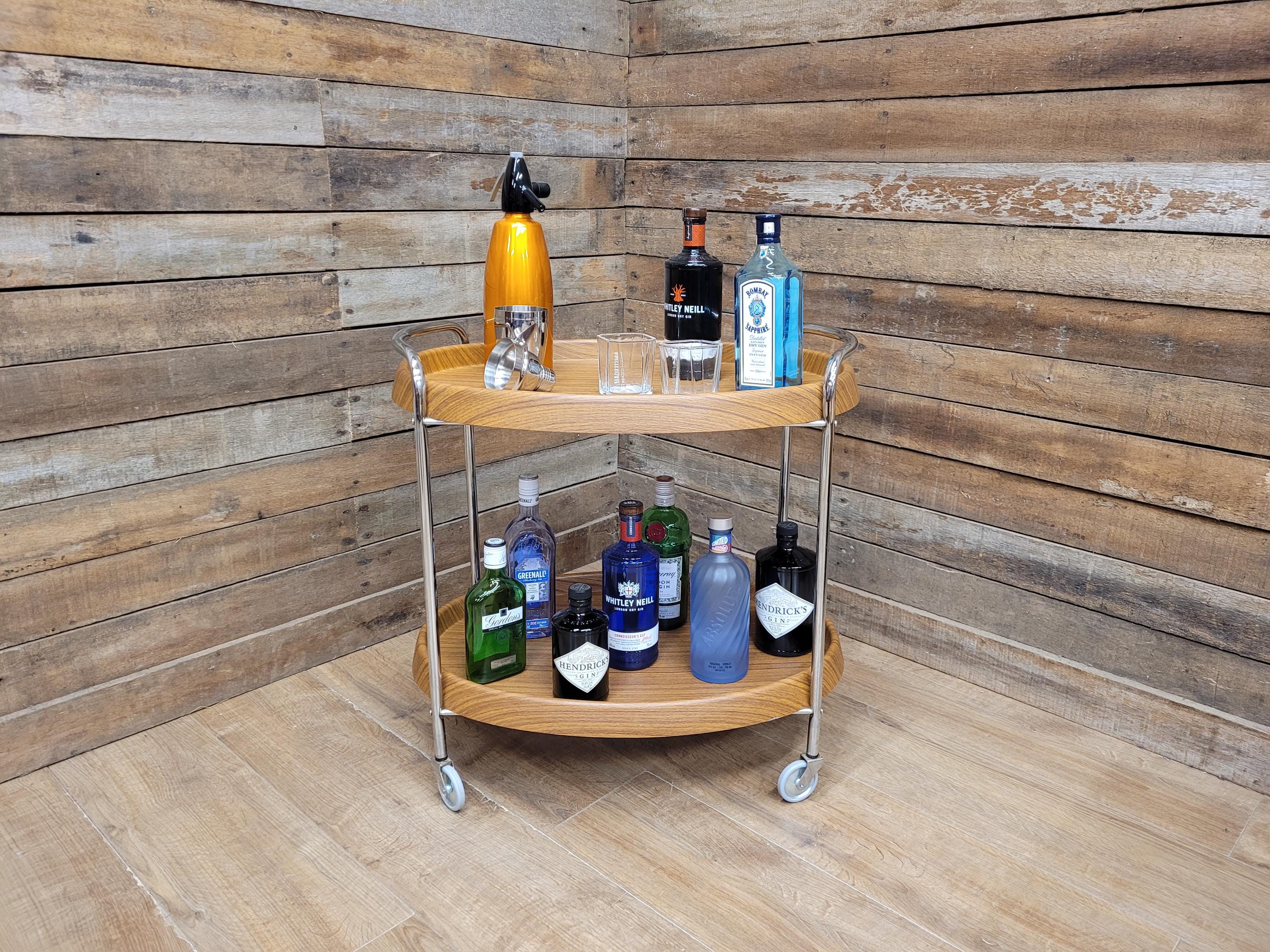 Teak Style Drinks Trolley Bar Cart Chrome Two Tier Serving Cart Vintage MCM