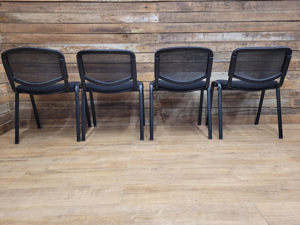 Eight Black Stacking Chairs Mesh Back Office Conference Reception