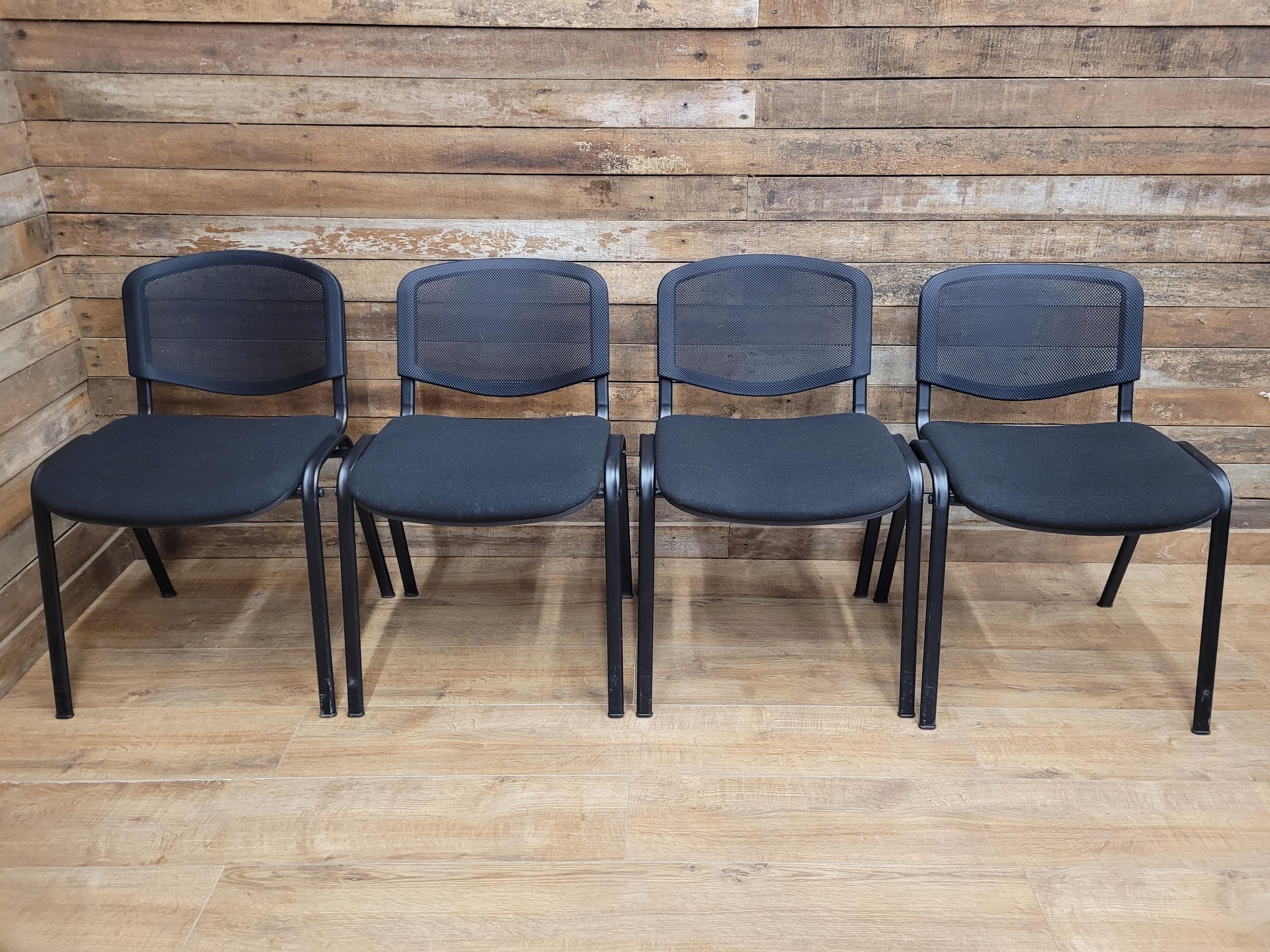 Eight Black Stacking Chairs Mesh Back Office Conference Reception