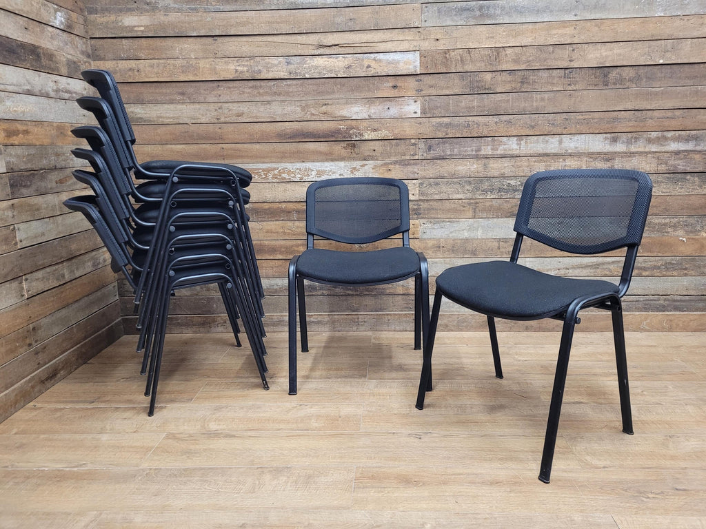 Eight Black Stacking Chairs Mesh Back Office Conference Reception