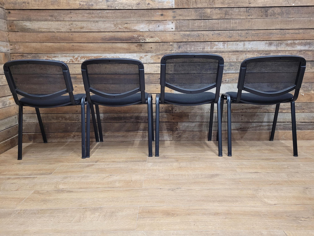 Eight Black Stacking Chairs Mesh Back Office Conference Reception