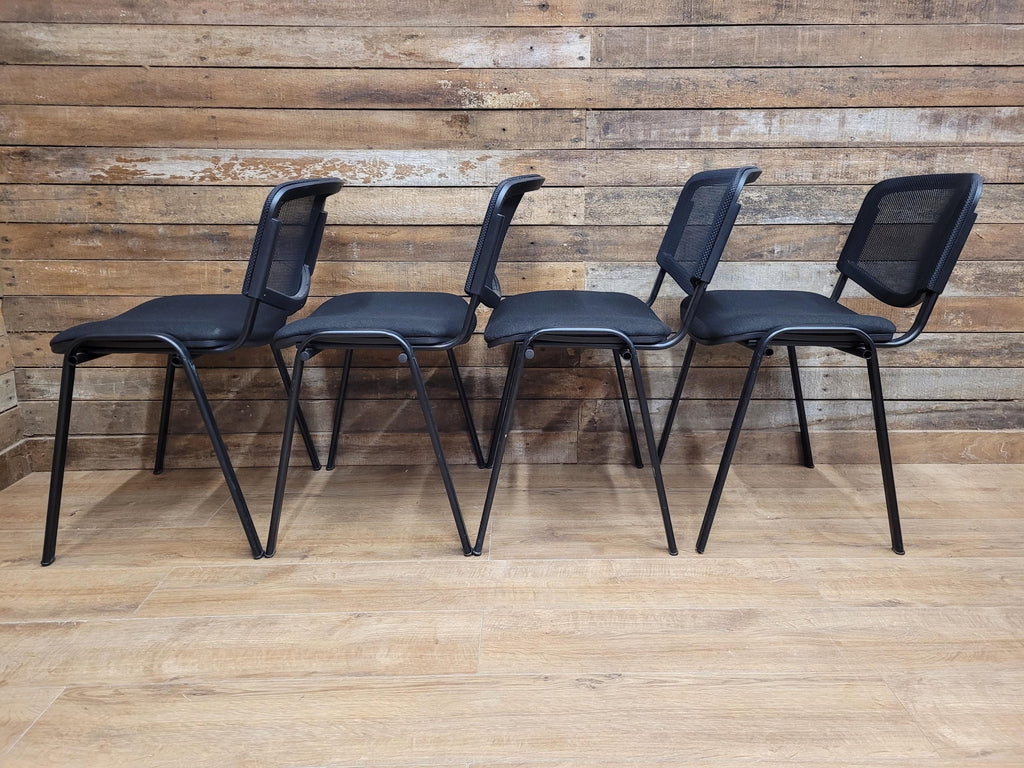 Eight Black Stacking Chairs Mesh Back Office Conference Reception