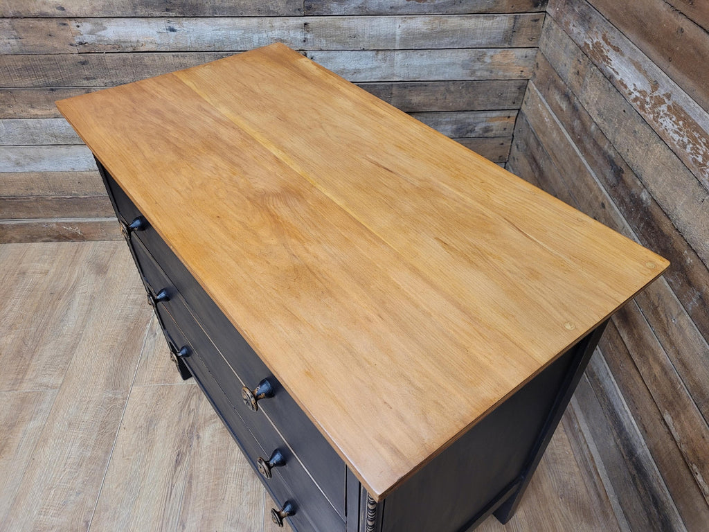 Distressed Three Drawer Chest Black Painted Wooden Chest Antique Style