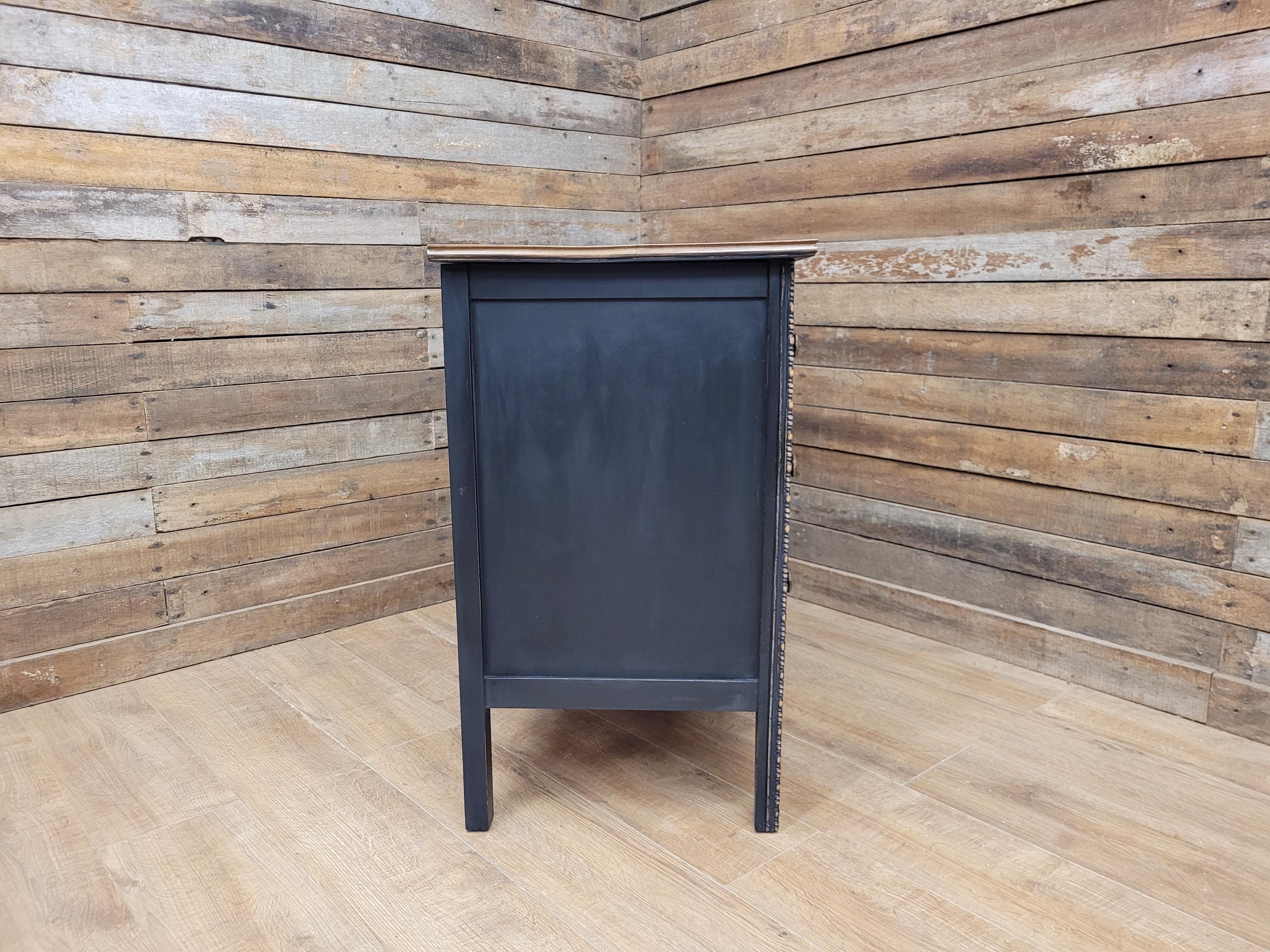 Distressed Three Drawer Chest Black Painted Wooden Chest Antique Style