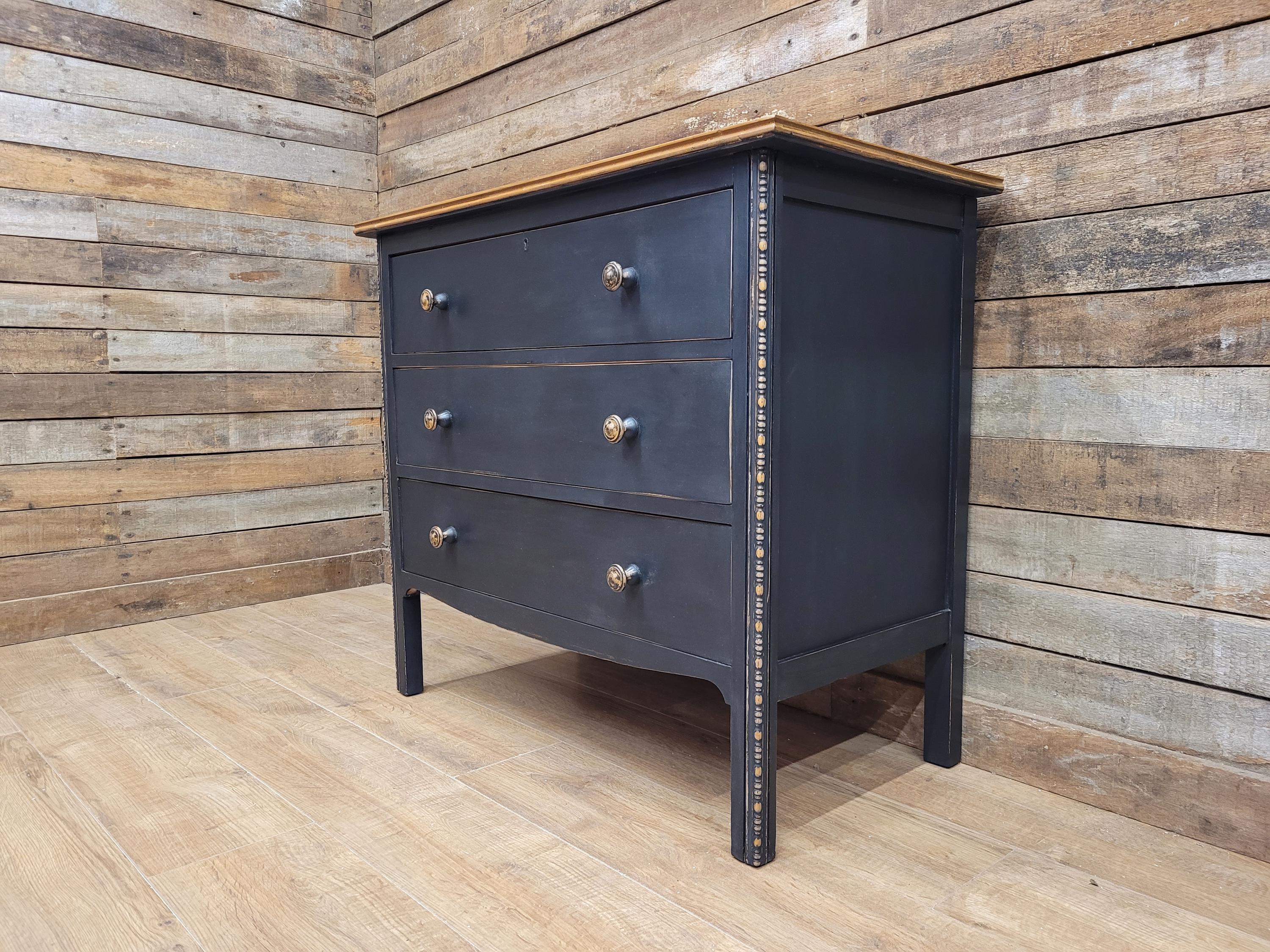 Distressed Three Drawer Chest Black Painted Wooden Chest Antique Style
