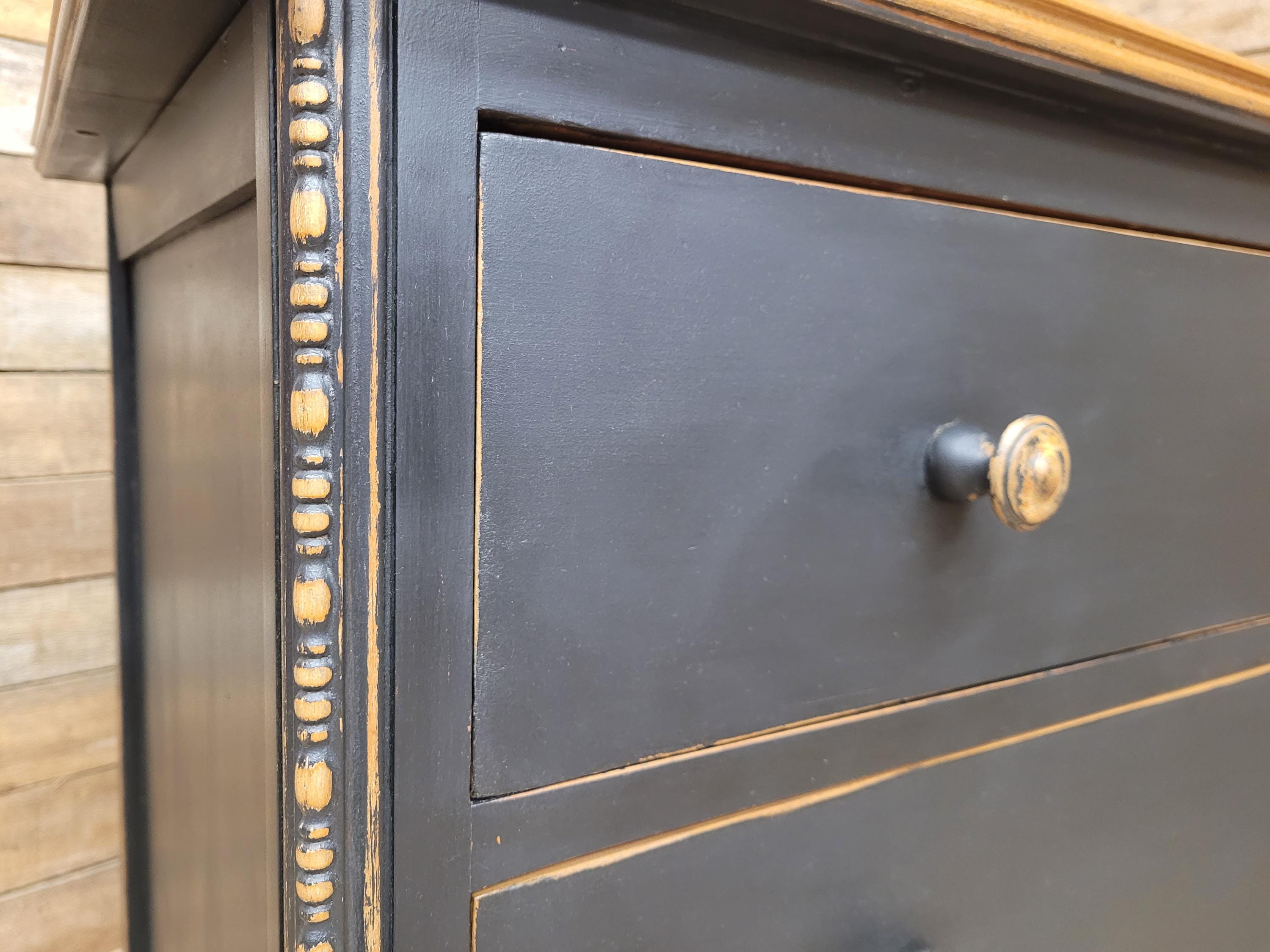 Distressed Three Drawer Chest Black Painted Wooden Chest Antique Style