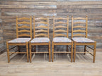 Four Ladder Back Dining Chairs Rustic Farmhouse Style Upholstered Seats Vintage