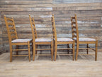Four Ladder Back Dining Chairs Rustic Farmhouse Style Upholstered Seats Vintage