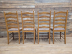 Four Ladder Back Dining Chairs Rustic Farmhouse Style Upholstered Seats Vintage