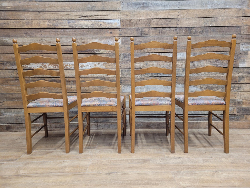 Four Ladder Back Dining Chairs Rustic Farmhouse Style Upholstered Seats Vintage