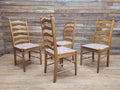 Four Ladder Back Dining Chairs Rustic Farmhouse Style Upholstered Seats Vintage