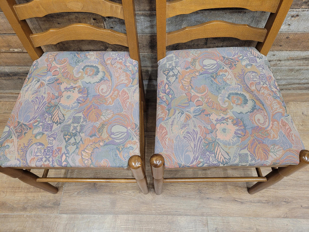 Four Ladder Back Dining Chairs Rustic Farmhouse Style Upholstered Seats Vintage