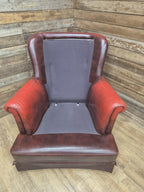 Ox Blood Leather Armchair Red Chesterfield Back Club Chair Scroll Arms