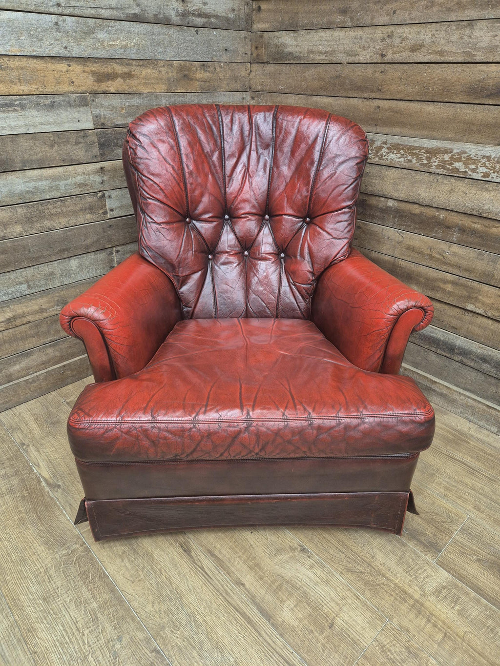 Ox Blood Leather Armchair Red Chesterfield Back Club Chair Scroll Arms