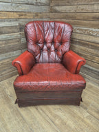 Ox Blood Leather Armchair Red Chesterfield Back Club Chair Scroll Arms