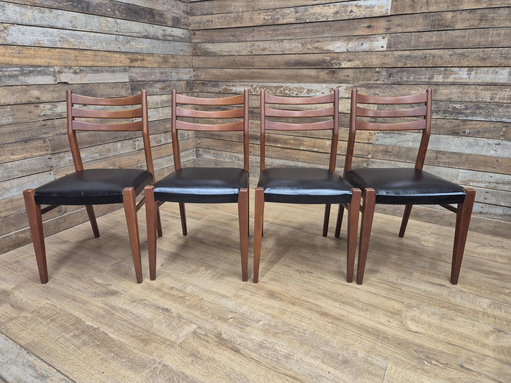Teak Dining Chairs Set Mid Century Ladder Back Black Seat Four Retro Chairs