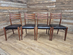Teak Dining Chairs Set Mid Century Ladder Back Black Seat Four Retro Chairs