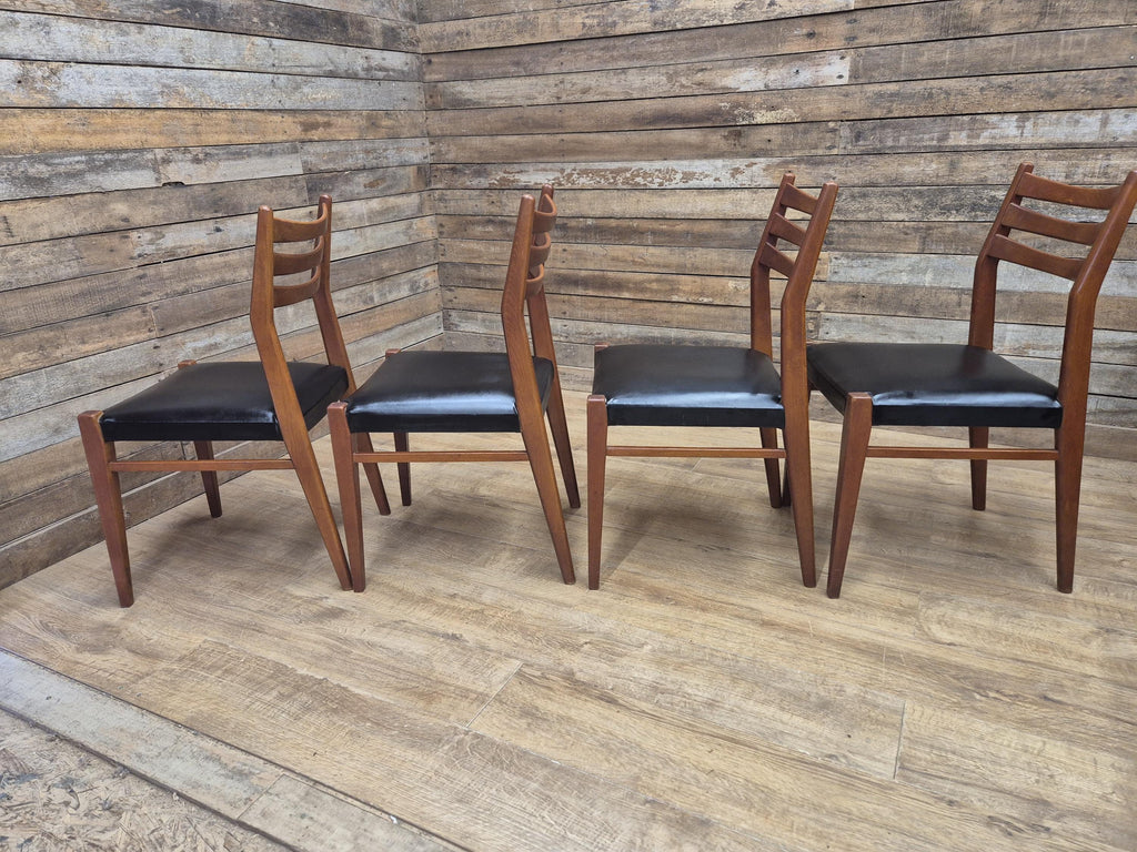 Teak Dining Chairs Set Mid Century Ladder Back Black Seat Four Retro Chairs