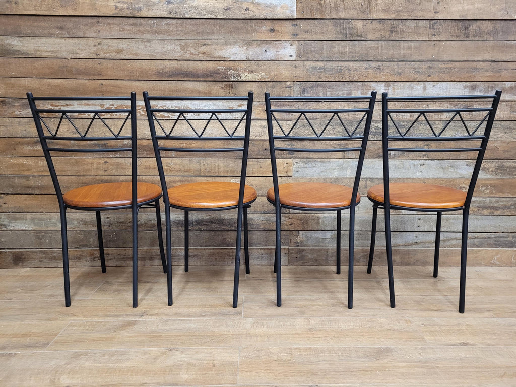 Metal Bistro Dining Chairs Penny Seat Set 4 Black Frame Wood Kitchen