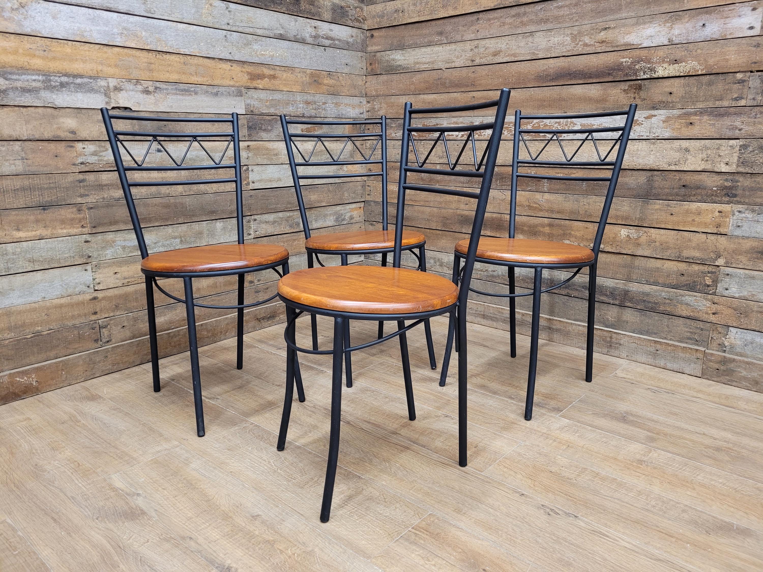 Metal Bistro Dining Chairs Penny Seat Set 4 Black Frame Wood Kitchen