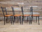 Metal Bistro Dining Chairs Penny Seat Set 4 Black Frame Wood Kitchen