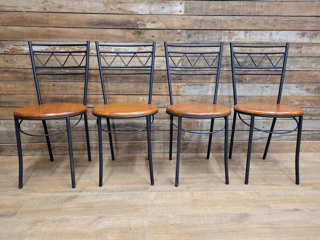 Metal Bistro Dining Chairs Penny Seat Set 4 Black Frame Wood Kitchen