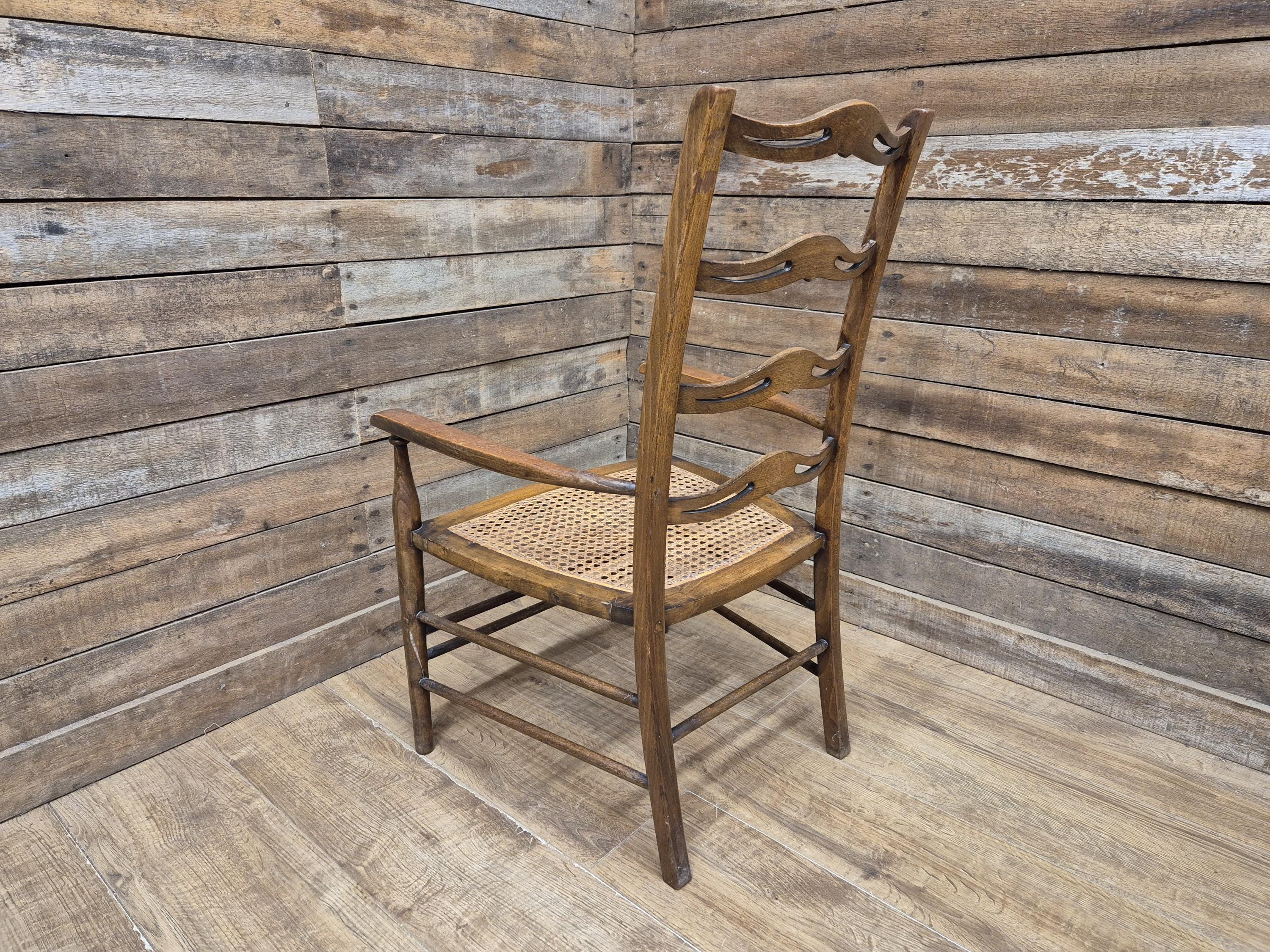 Oak Ladderback Armchair Arts Crafts Style Bergere Seat Carver Hall Bedroom Chair