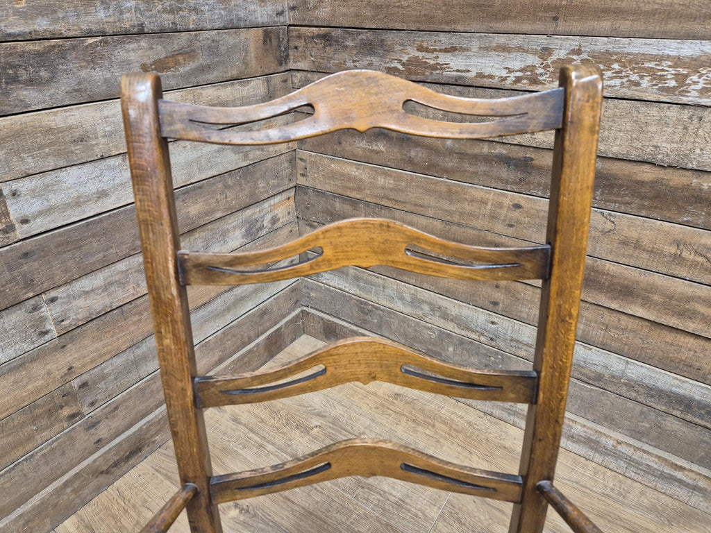 Oak Ladderback Armchair Arts Crafts Style Bergere Seat Carver Hall Bedroom Chair