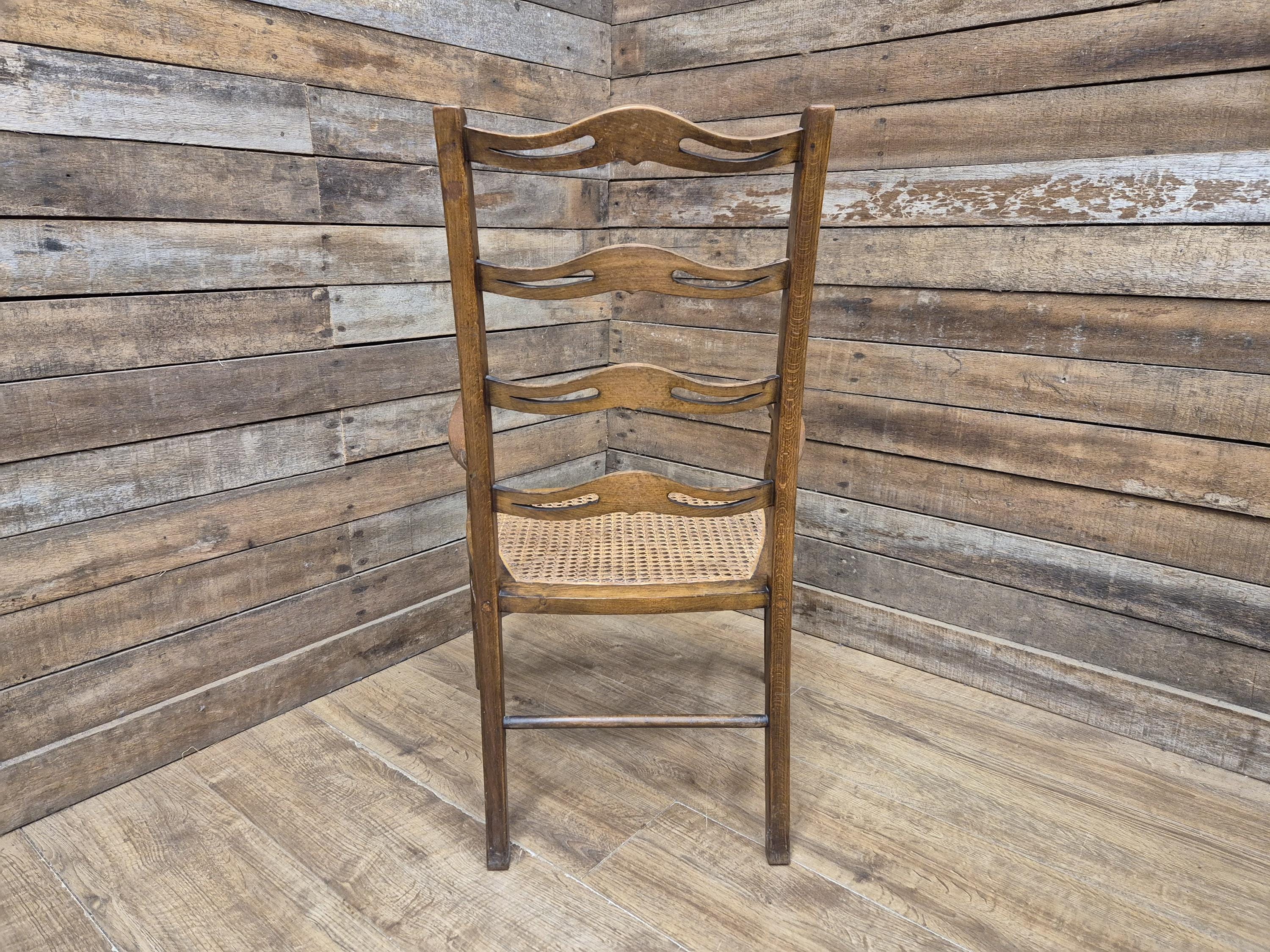 Oak Ladderback Armchair Arts Crafts Style Bergere Seat Carver Hall Bedroom Chair
