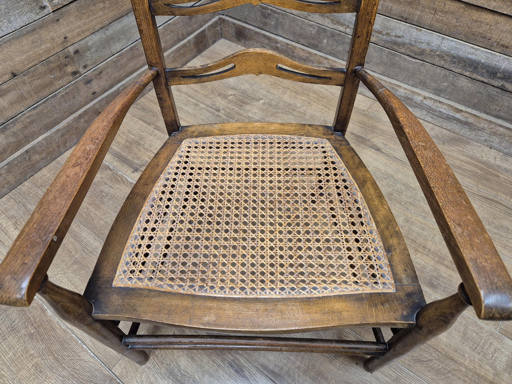 Oak Ladderback Armchair Arts Crafts Style Bergere Seat Carver Hall Bedroom Chair