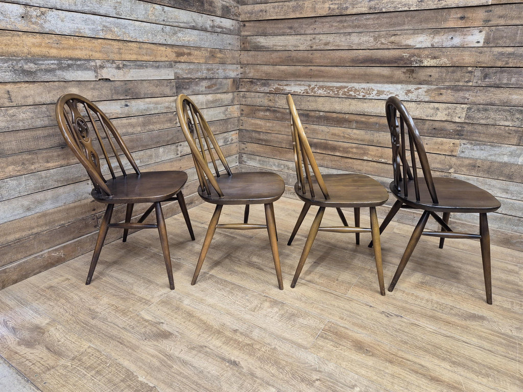 Ercol Dining Chairs Elm Beech Vintage Fleur De Lys Set of 4 Mid Century