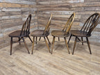 Ercol Dining Chairs Elm Beech Vintage Fleur De Lys Set of 4 Mid Century