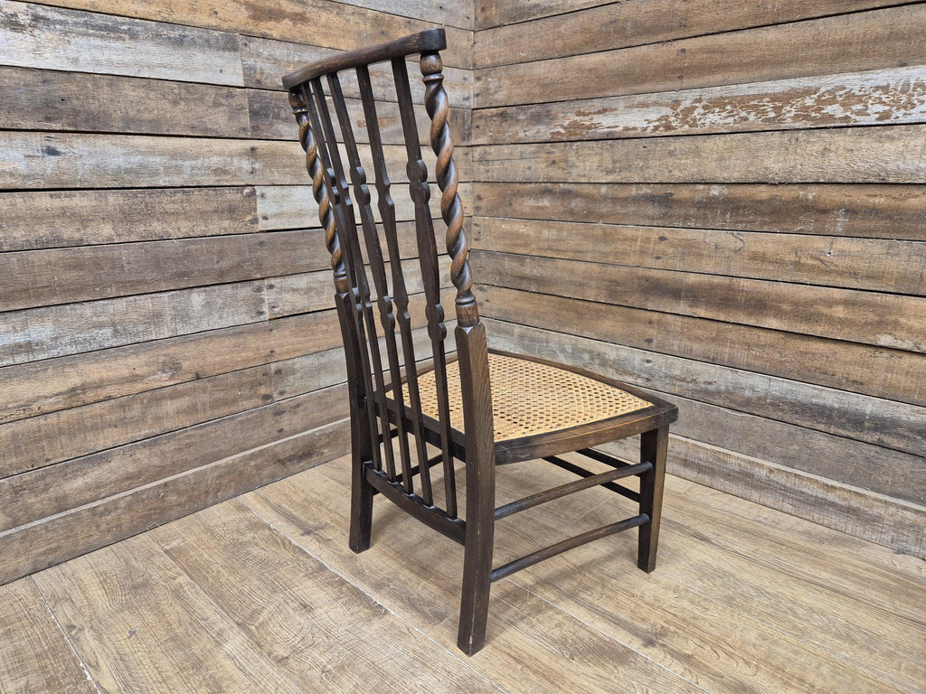 Oak Rush Seat Barley Twist Low Chair Early 20thC Antique Country Child Stool