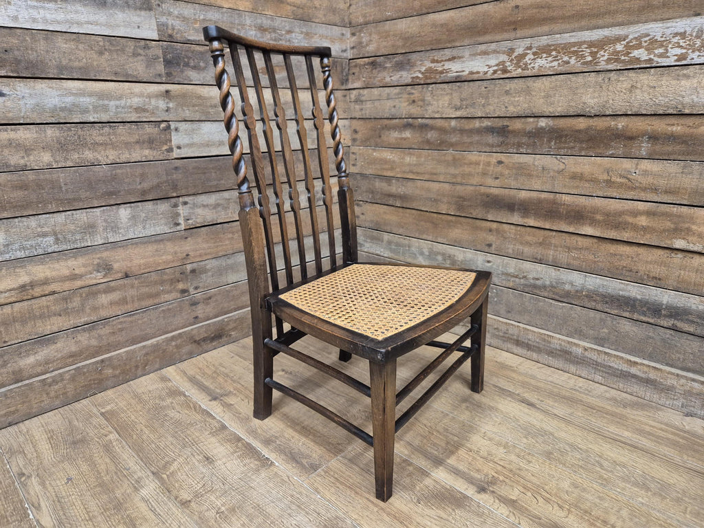 Oak Rush Seat Barley Twist Low Chair Early 20thC Antique Country Child Stool
